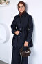 Navy Blue Elastic Waist Trousers Tunic Hijab Double Set - 4