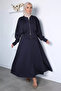 Navy Blue Scuba Fabric Zippered Jacket Skirt Hijab Two-Piece Set