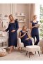Navy Blue Lace Detailed Maternity Nightgown & Pajama Set 4-Piece Maternity Set - 4