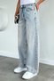 Ice Blue Women's Casual Style Wide Leg Jean Denim Trousers - 3