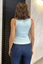 Blue Side Gathered Button Detailed Zero Sleeve Blouse - 3
