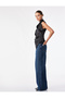 Asymmetrical Detailed Sleeveless Double Breasted Collar Gathered Satin Blouse - 3