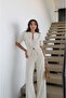 Ecru Double Zipper Blouse Pants Knitwear Set - 3