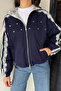 Navy Blue Gülseli Double-Sided Wearable Lace Detailed Style Coat - 2