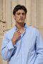 Men's A.Blue Striped Long Sleeve Linen Look Oversize Shirt - 2