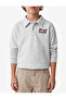 Three Threaded Embroidered Printed Buttoned Polo Collar Sweatshirt - 2