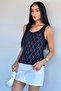 Navy Blue Front-Stoned Camisole Blouse - 2