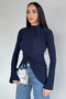 Navy Blue Asymmetrical Cut Front Gathered Women's Blouse - 2