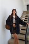 Navy Blue Velvet Collar Denim Jacket - 3