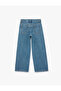Glittering Stone Detailed Cotton Wide Leg Denim Trousers - 4