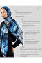 Flower Pattern Cotton Shawl, Imported Fabric, High Quality & New Season Shawl, Rosea Collection " Black-Blue " - 7