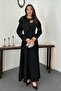 Black Front-Draped Shoulder Bow Dress
