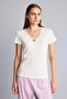 Regular Fit V-Neck Short Sleeve Lace Detailed Top Elastic Waist Ribbed Bottom Pajama Set I7414Ax26Au - 3