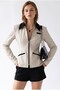 2226 Women's Lined Filet Pocket Double Zipper Slim Fit Jacket Stone - 3