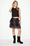Women's Navy Blue-Khaki Belted Lined Lace Detailed Mini Skirt 4172 60283981 - 2