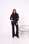 Women's Dark Brown Large Size High Waist Half Spanish Leg Brown Jean Trousers - 3