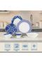 HEXTER 32-Pc New Bone China Dinner Set for 6 People - White & Blue Pattern Tableware - 6
