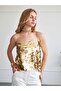 Women's Gold Sequined Blouse Thin Straps Square Neck Color Party Elegance - 2