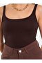 Women's Coffee Color U-Neck Thin Strap Plain Patterned Fitted Summer Tank Top - 8