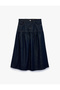 Normal Waist Pocketed Comfortable Cut Drawstring Flounce Denim Long Skirt - 5