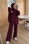 Ribbed Emblem Detailed Oversize Corset Basic Top and Bottom Set - 2