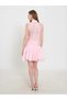 Women's Pink Mini Skirt with Ribbed Waist Detail, Layered, Flared, Summer Style
