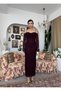 Women's Plum Lace Midi Dress Strappy Off Shoulder Long Sleeve Draped - 8