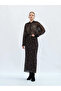 Women's Brown Speckled Patterned Maxi Slit Lined Polyester Skirt - 2