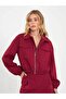 Women's Burgundy Crop Bomber Jacket with Zipper Pockets, Elastic Waist, Long Sleeves, Plain - 6