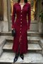 Women's Burgundy Shirt Collar Stylish Buttoned Long Knitwear Dress - 5