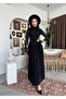 Women's Black Lace Midi Dress High Neck Long Sleeve Gathered Flared Cut - 8