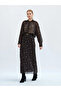 Women's Brown Speckled Patterned Maxi Slit Lined Polyester Skirt - 3