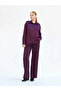 Women's Plum Crinkle Textured Satin Shirt Classic Collar Long Sleeve Buttoned - 5