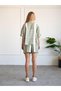 Women's Green Shirt Shorts Set Ethnic Patterned Lace-Up Waist Short Sleeve - 5