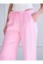 Women's Pink Linen Trousers with Elastic Waist, Lace-Up, Side Pockets, Straight Leg, Summer Style - 6