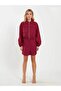 Women's Burgundy Crop Bomber Jacket with Zipper Pockets, Elastic Waist, Long Sleeves, Plain - 2