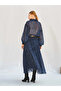 Women's Navy Blue Leopard Patterned Pleated Long Woven Skirt Autumn Winter - 4