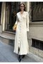 Women's Cream Shirt Collar Stylish Buttoned Long Knitwear Dress