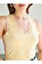Women's Yellow Lace Detailed U-Neck Strap Slim Fit Viscose Blouse - 5