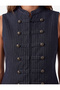 High Collar Ornamented Buttoned Striped Napoleon Closure Detailed Vest - 5