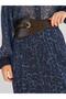 Women's Navy Blue Leopard Patterned Pleated Long Woven Skirt Autumn Winter - 8