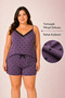 Women's Plus Size Rope Strap Collar Lace Purple Polka Dot Patterned Summer Pajama Set - 3