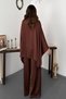 Women's Brown Top and Bottom Set with Cape Detail, Boat Neck, Long Sleeves, Wide Leg Pants Set - 5