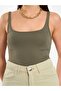 Women's Khaki U-Neck Thin Strap Plain Patterned Fitted Summer Tank Top - 8