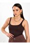 Women's Coffee Color U-Neck Thin Strap Plain Patterned Fitted Summer Tank Top - 7