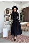 Women's Black Lace Midi Dress High Neck Long Sleeve Gathered Flared Cut - 6