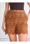 Women's Light Brown Lace Look City Short High Waist Pocketed Buttoned Short Textured Shorts - 7