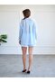 Women's Baby Blue Oversize Open Collar Long Sleeve Buttoned Cotton Shirt - 5