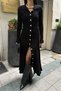 Women's Black Shirt Collar Stylish Buttoned Long Knitwear Dress - 5