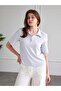 Women's Baby Blue Polo Collar Padded Short Sleeve Buttoned Regular Fit Blouse - 4